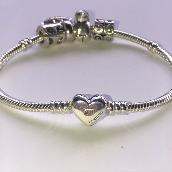 Pandora 14k Gold Domed Heart Clasp Bracelet with Charms - Picture 6 of 15